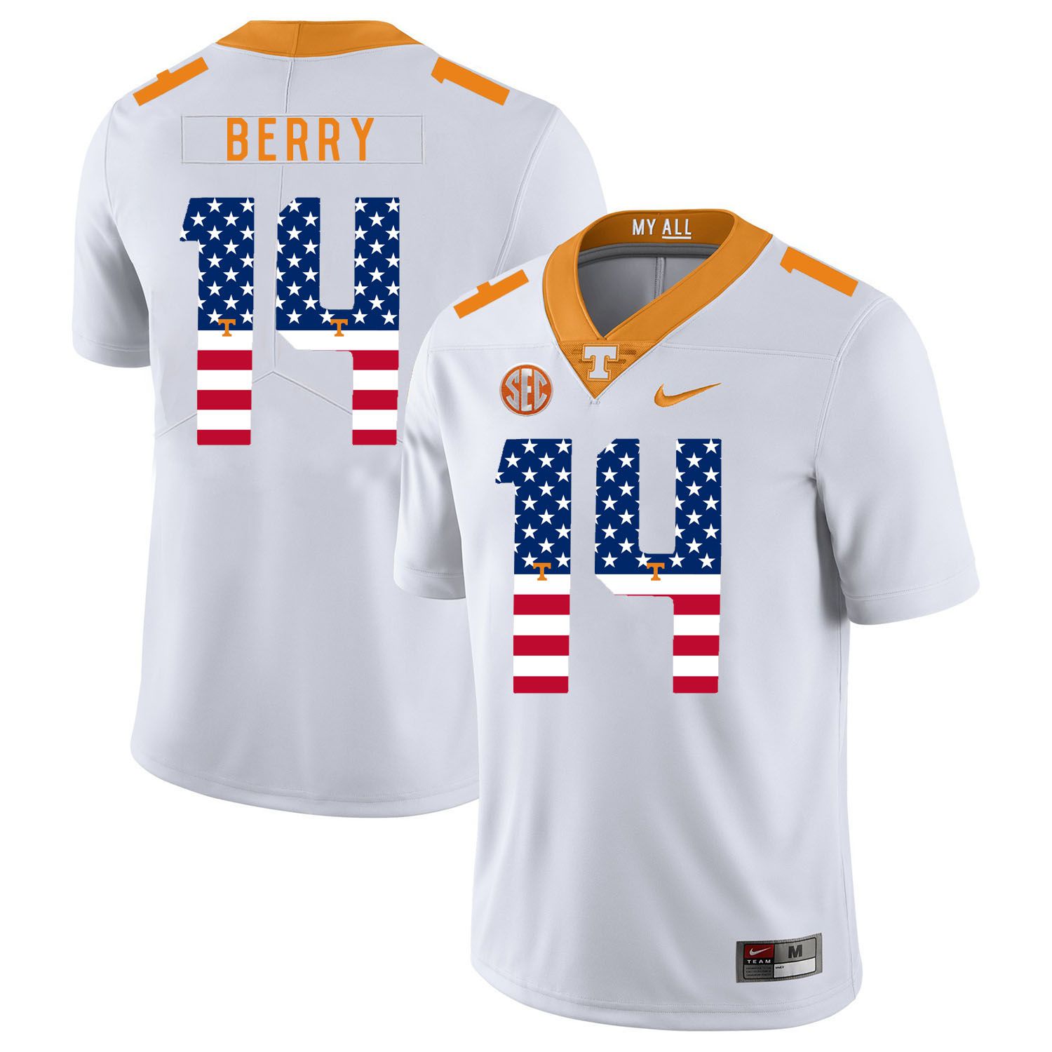 Men Tennessee Volunteers #14 Berry White Flag Customized NCAA Jerseys